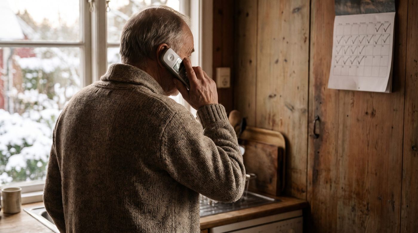 An older man making a morning check-in phone call